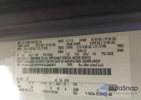 2015 Ford Transit-350 Xlt from USA, damaged, VIN 1FBAX2XM7FKA28061